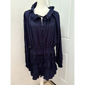 Lilya Dress Womens Medium Navy Blue Mini Beachy Coastal Cover Up Long‎ Sleeve